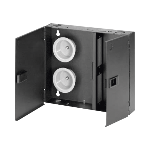 PANDUIT FWME2 Caja de Conexión de Fibra Óptica, Para Montaje en Pared, Acepta 2 Placas FAP o FMP, Hasta 48 Fibras, Color Negro
