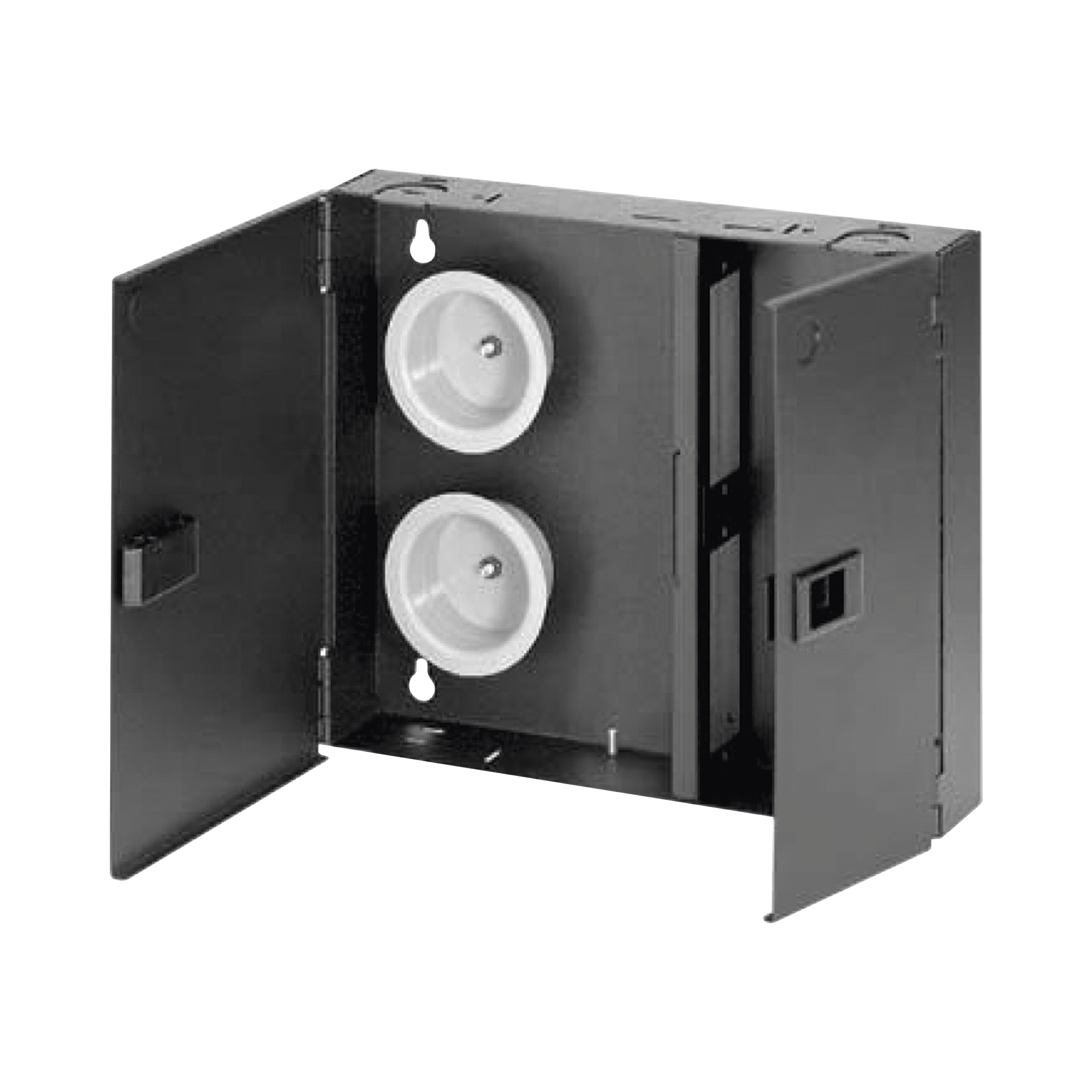 PANDUIT FWME2 Caja de Conexión de Fibra Óptica, Para Montaje en Pared, Acepta 2 Placas FAP o FMP, Hasta 48 Fibras, Color Negro