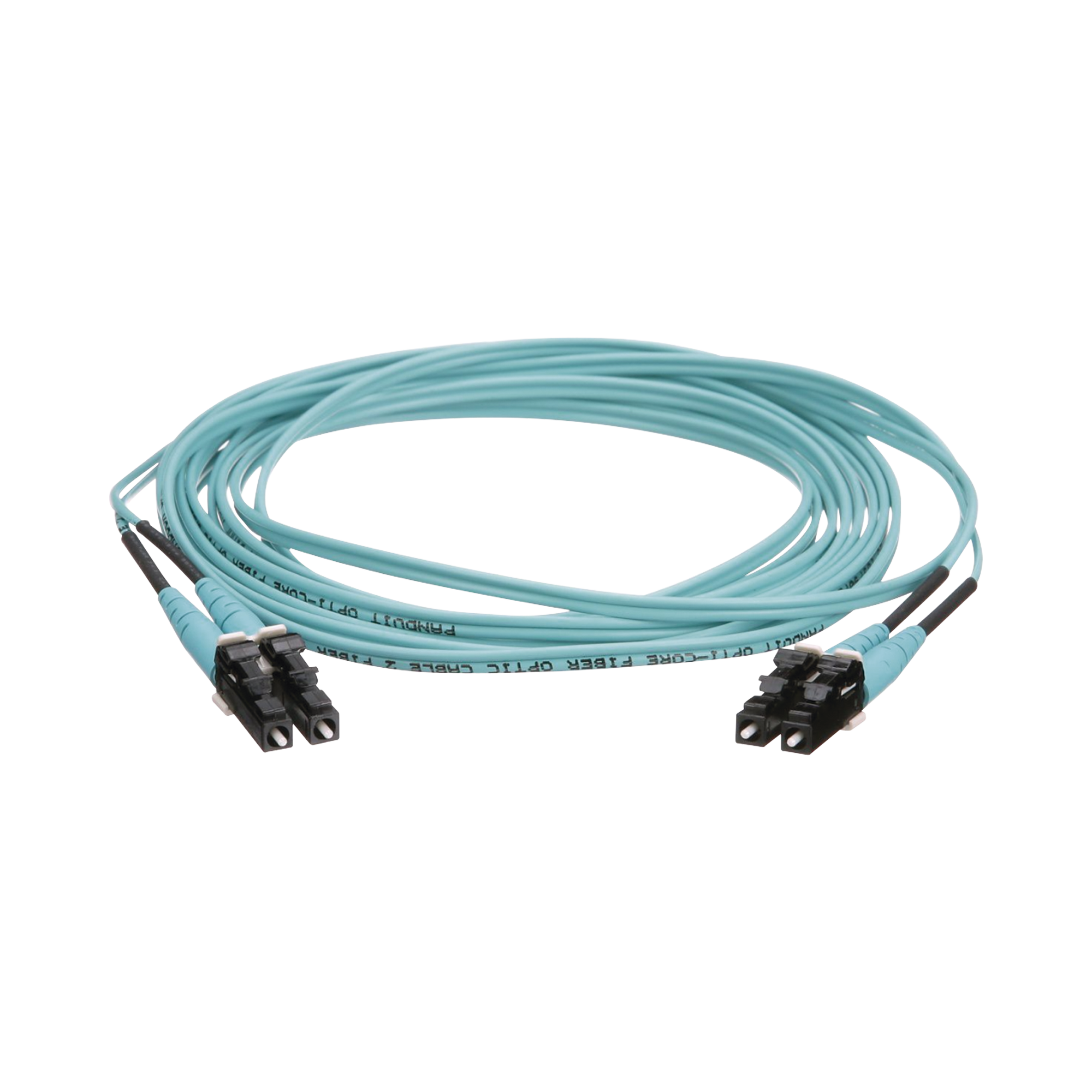 PANDUIT FZ2ERLNLNSNM010 Jumper de Fibra Optica Multimodo 50/125 OM4, LC-LC Duplex, OFNR (Riser), Color Aqua, 10 Metros