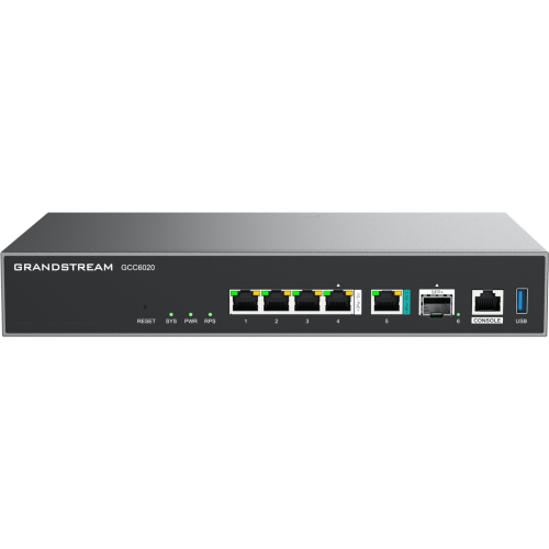 GRANDSTREAM GCC6020 Dispositivo de Convergencia de Redes GCC6020, Router VPN, Firewall de Próxima Generación, IP PBX, Switch de Red, 4 Puertos Gigabit Ethernet, 1 Puerto SFP+ 10 Gigabit, 1 Puerto 2.5 Gigabit, Administración en la Nube GDMS, Mont