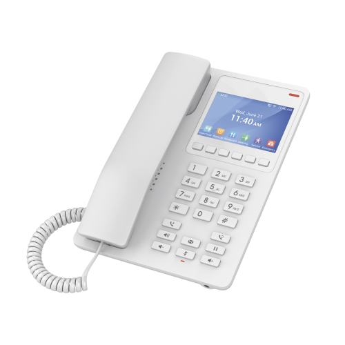 GRANDSTREAM GHP630 Teléfono IP Hotelero con pantalla LCD a color, 2 líneas SIP con 2 cuentas, codec Opus, IPV4/IPV6, color blanco, con gestión en la nube GDMS