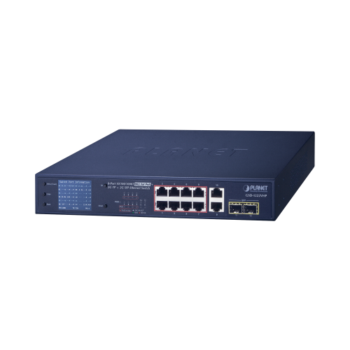 PLANET GSD-1222VHP Switch No Administrable 8 Puertos Gigabit con Modo Extender a 250 m, 2 Puertos Uplink 10/100/1000 Mbps, 2 Puertos SFP