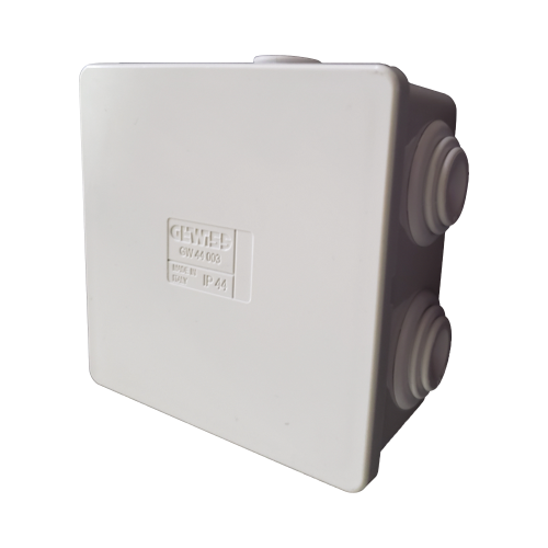 GEWISS GW-44-003 Caja de derivación de PVC Autoextinguible con 6 entradas, tapa a presión, 80x80x40 MM (Medidas internas, mayor área permisible para el cable, Para instalación al exterior (IP44)