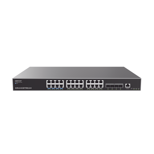 GRANDSTREAM GWN7813P Switch Capa 3 PoE+ Administrable, 24 puertos 10/100/1000 Mbps + 4 Puertos SFP+ de 10 Gigabits, Hasta 360W, Compatible con GWN Cloud.