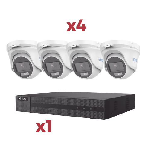 HiLook by HIKVISION HL24TKIT [Kit] DVR 4 Canales TurboHD + 1 Canal IP, 2 Megapixel (1080pLite), AcuSense Lite, Audio por coaxitron, 1 Bahia de disco duro, 4 Cámaras Metalicas, 2 Megapixel tipo turret, ColorVu Lite + Microfono Integrado