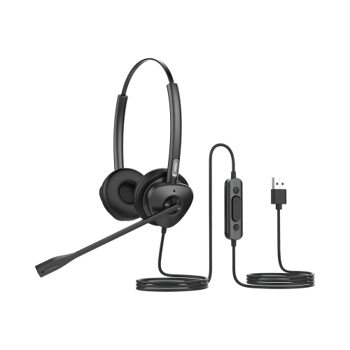FANVIL HT302U Diadema binaudal (duo) con tecnología antishock para teléfonos IP FANVIL USB con micrófono de cancelación de ruido, larga durabilidad