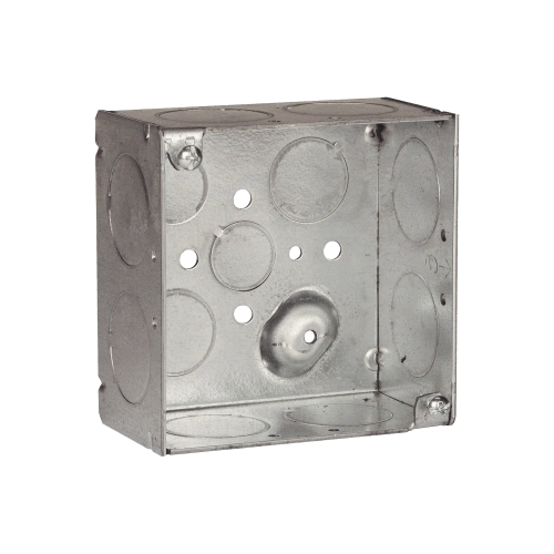 RACO HUB-233 Caja Cuadrada Galvanizada de 4″ x 4″/ Profundidad de 2 1/8″ /8 Entradas 1″, 3 Entradas 1/2″ y 2 Entradas 3/4″/ Soldada.