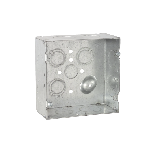 RACO HUB-265 Caja Cuadrada 4 11/16″ x 4 11/16″/ Profundidad 2- 1/8″/ 4 Entradas 1″, 4 Entradas 3/4″, 1 Entrada 1/2″ y 3 TKO (1/2″-3/4″).