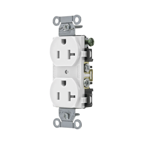 HUBBELL HUB-BR-20-WHI Contacto Dúplex 20 A, 125 V, 2 Polos, 3 Hilos, Cableado Posterior y Lateral, Color Blanco (Nema 5-20R).