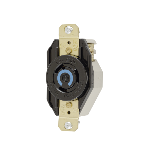 HUBBELL HUB-HBL-2320 Receptáculo de Media Vuelta Industrial para Empotrar/ 20A 250V/ 2 Polos 3 Hilos/ NEMA L6-20R, Color Negro.