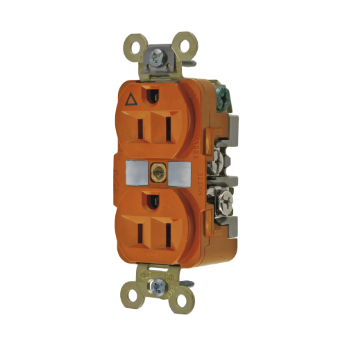 HUBBELL HUB-IG5262 Contacto Dúplex Conexión a Tierra Aislada 15A 125V/ 2 Polos 3 Hilos/ Color Naranja/ Nema 5-15R/ Grado Industrial.