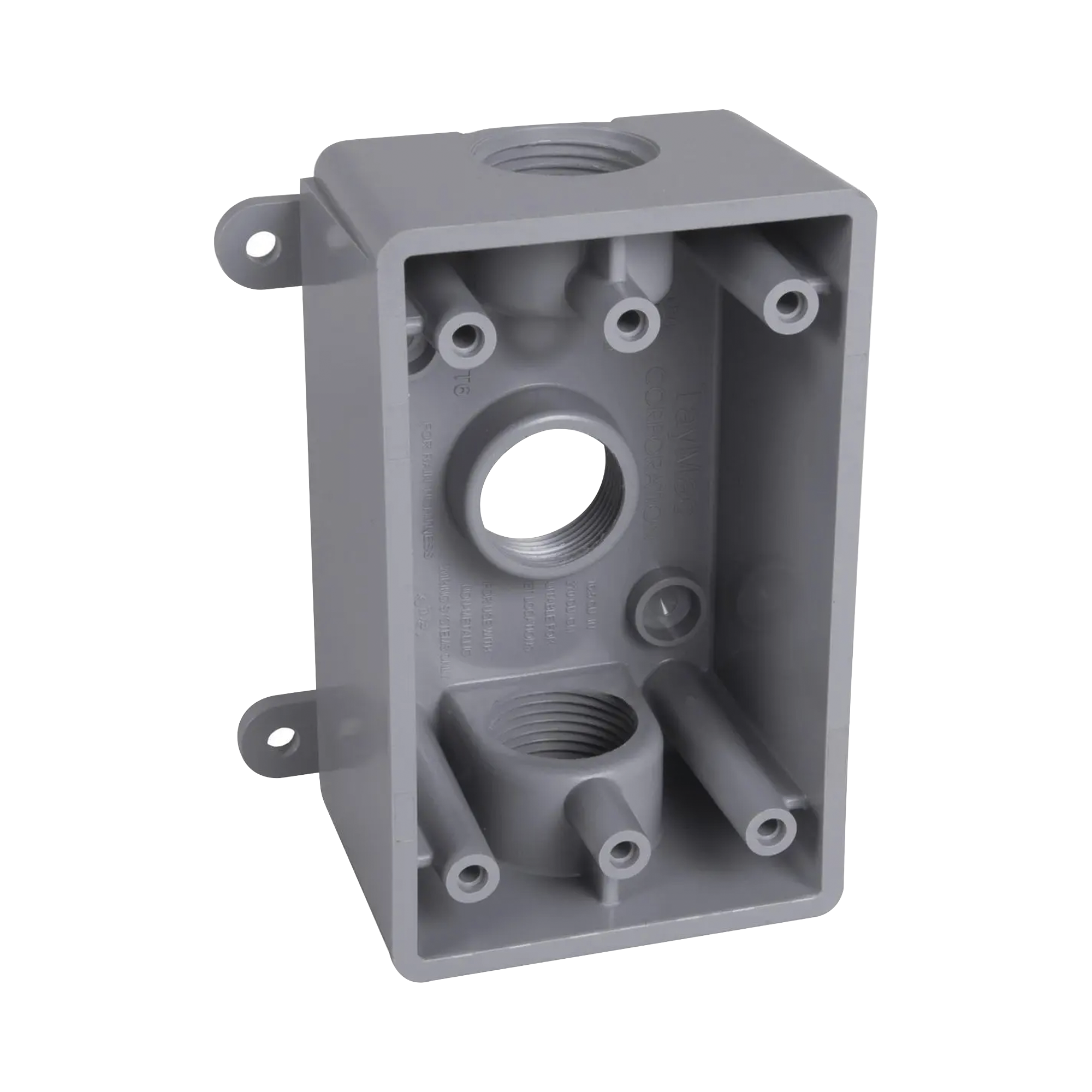 RACO HUB-PSB-37550-GY Caja Impermeable de 1 Gang, Profundidad de 2″/ Cuenta con 3 Salidas roscadas para tubería de 1/2″ ó 3/4″/ Color Gris.