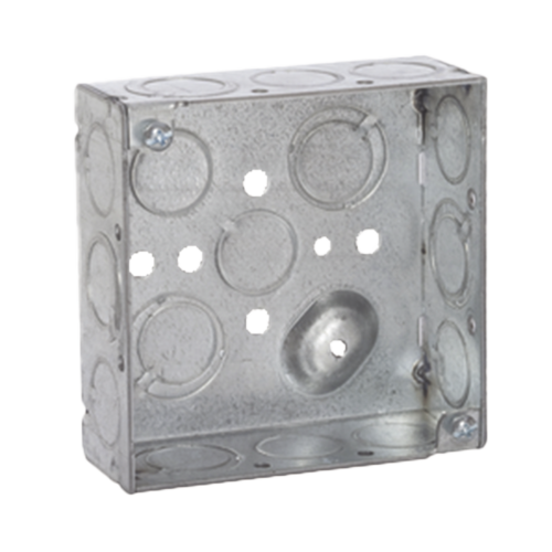 RACO HUB189 Caja Cuadrada 4 x 4″/Profundidad 1- 1/2″/ 10 Entradas de 1/2″ y 6 TKO (1/2″-3/4″).