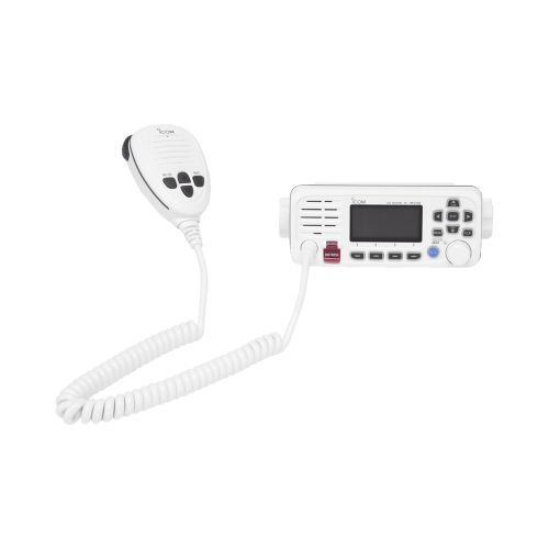 ICOM IC-M330W Radio móvil marino ICOM, color blanco, clase D DSC. Tx: 156.025 – 157.425 MHz, Rx: 156.050 – 163.275 MHz, 25W de potencia, sumergible IPX7 incluye micrófono y cable de alimentación