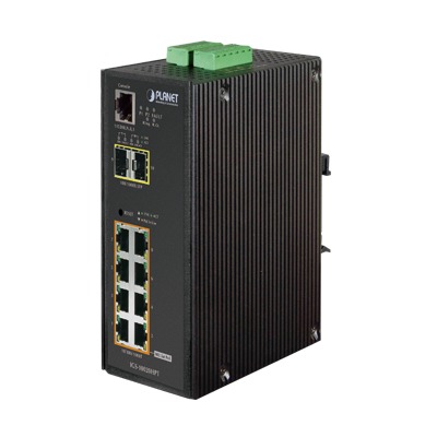 PLANET IGS-10020HPT Switch Industrial Administrable Capa 2, 8 puertos PoE Gigabit 802.3af/at, 2 Puertos SFP de 1, 2.5 Gigabit, Entrada de Voltaje Secundaria para Fuente Redundante