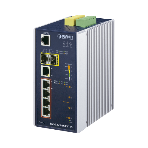 PLANET IGS-5225-4UP1T2S Switch Industrial Administrable 4 Puertos Gigabit c/Ultra PoE 802.3af/at, 2 Puertos SFP