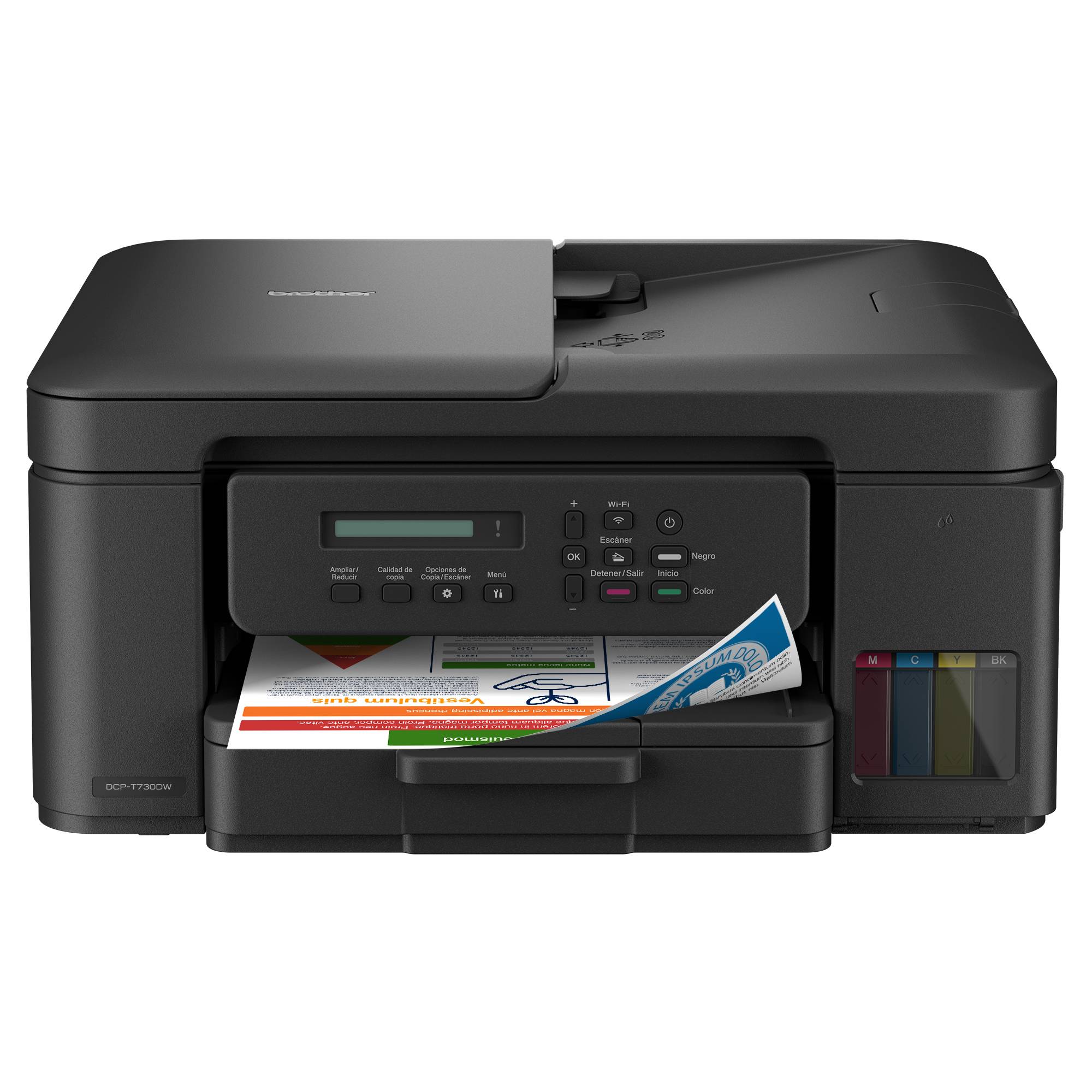 Multifuncional Tinta Continua Brother DCPT730DW – Impresión Dúplex, 27 Ppm Negro/23 Ppm Color, USB 2.0, Wifi 2.4/5Ghz, Cama Plana Color Tamaño Carta