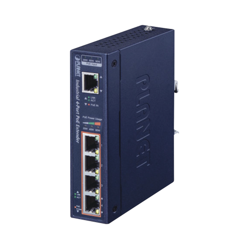 PLANET IPOE-E174 Extensor Industrial PoE, Entrada PoE 802.3 bt y 4 Puertos de Salida Gigabit 802.3 af/at