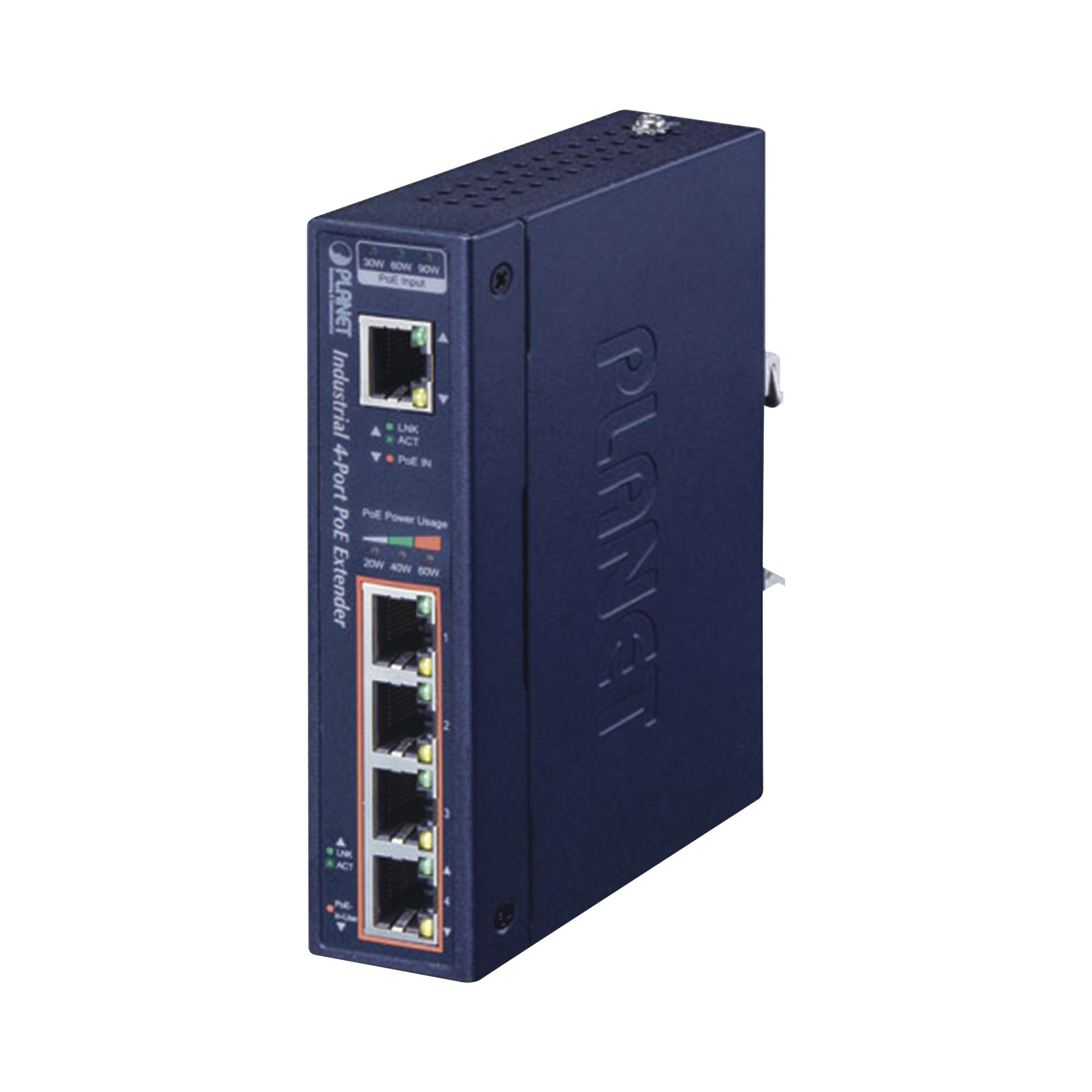 PLANET IPOE-E174 Extensor Industrial PoE, Entrada PoE 802.3 bt y 4 Puertos de Salida Gigabit 802.3 af/at