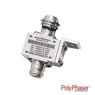 POLYPHASER IS-B50LN-C2 Protector RF Coaxial Para 10 – 1000 MHz de Ceja Frontal y Conectores N Hembra en Ambos Lados, 50 Ω