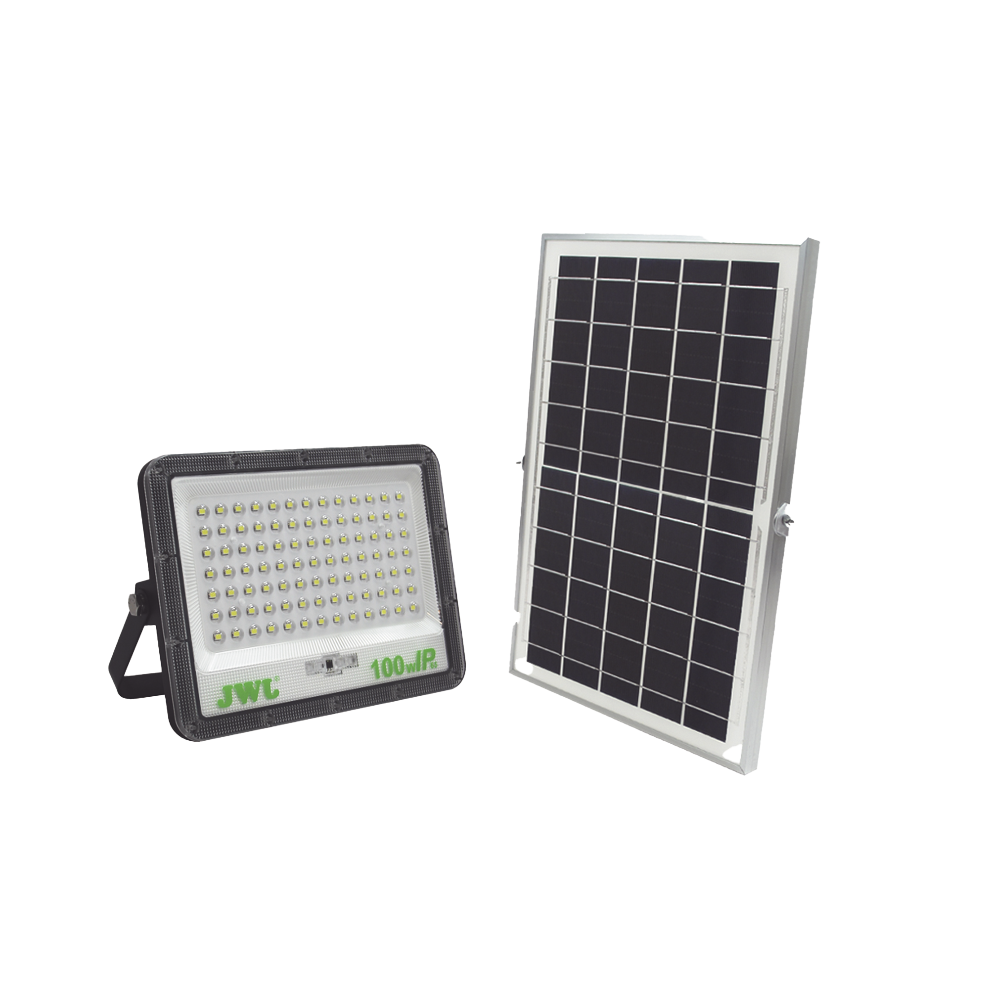 JWJ JLRE-SOL-01-100N Reflector de 100 W con Panel Solar, Batería 3.2 V CD, T.C.C. 6 500 K, IP65.