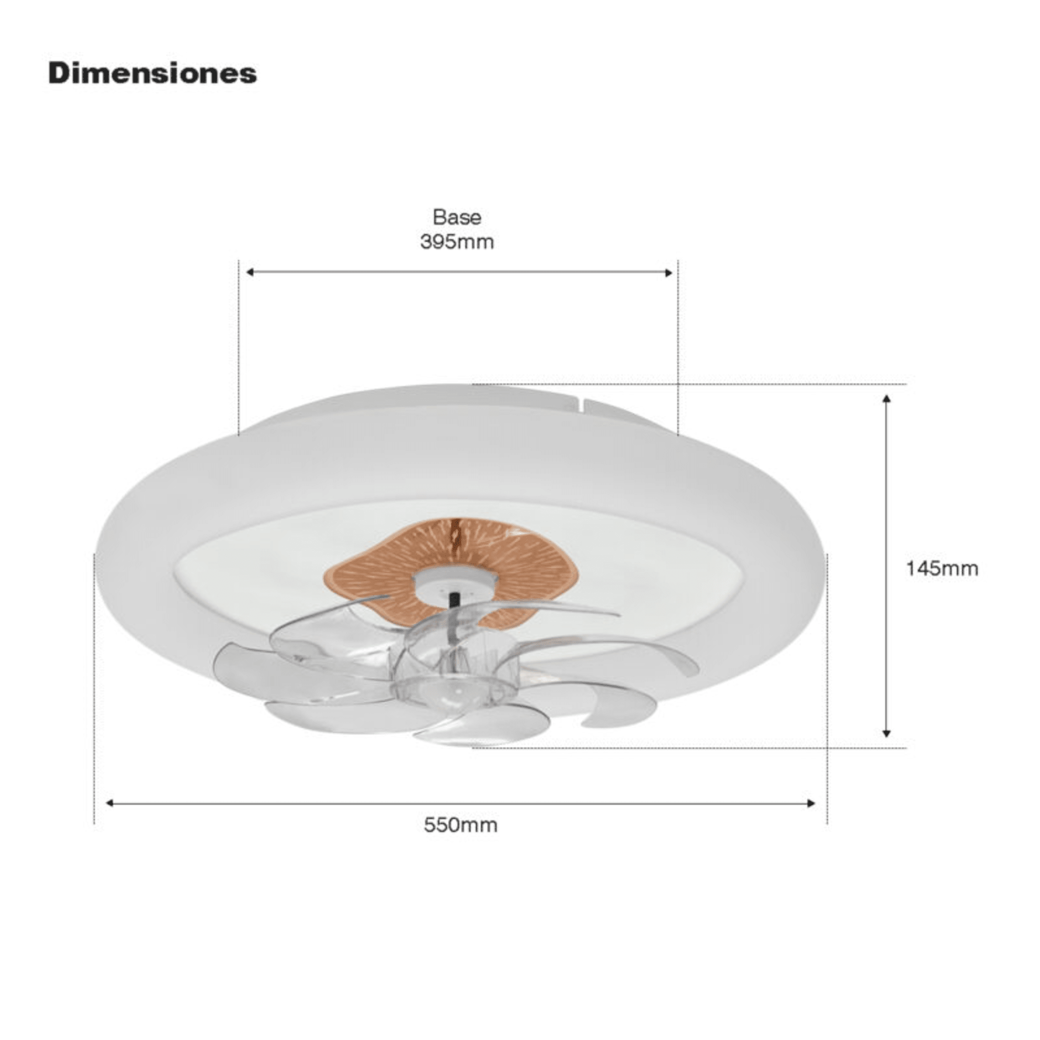 JWJ JLV-015 Ventilador de Techo con Luminario LED de 110 V CA 50/60 Hz, 88 W, 3 Tonos de Luz (6500 – 4 000 – 2 700 K), Diámetro 500 mm, 6 Velocidades, Dimeable.