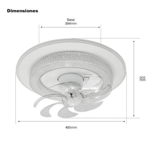 JWJ JLV-028 Ventilador de Techo con Luminario LED de 110 V CA 50/60 Hz, 88 W, 3 Tonos de Luz (6500 – 4 000 – 2 700 K), Con giro 360°, Diámetro 495 mm, 6 Velocidades, Dimeable.