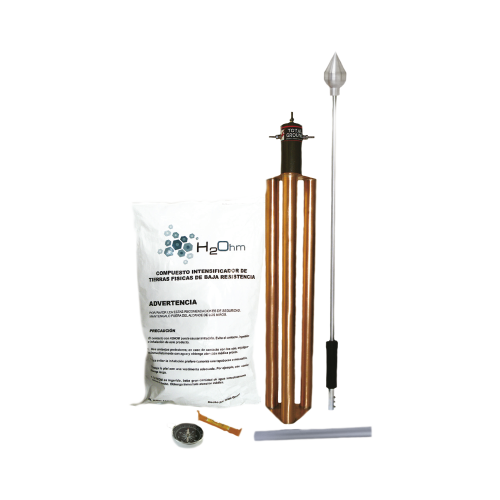 TOTAL GROUND KDA-LU Punta Pararrayos para 80 m de Diámetro de Protección con Electrodo y Mejorador de Terreno.