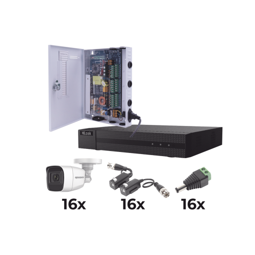 EPCOM PROFESSIONAL KESTX8T16BGP/A KIT TurboHD 1080p, DVR 16 Canales, 16 Cámaras Bala Policarbonato con Microfono (exterior 2.8 mm), Transceptores, Conectores, Fuente de Poder Profesional