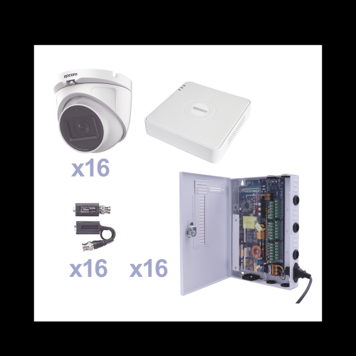 EPCOM PROFESSIONAL KESTXLT16EW KIT TurboHD 1080p Lite, DVR 16 Canales, 16 Cámaras Eyeball Exterior ( 2.8mm), Transceptores, Conectores, Fuente de Poder Profesional