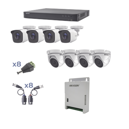 EPCOM PROFESSIONAL KEVTX8T4BW/4EW KIT TurboHD 1080p, DVR 8 Canales, 4 Cámaras Bala (exterior 2.8 mm), 4 Cámaras Eyeball (exterior 2.8 mm), Transceptores, Conectores, Fuente de Poder Profesional hasta 15 Vcc para Largas Distancias