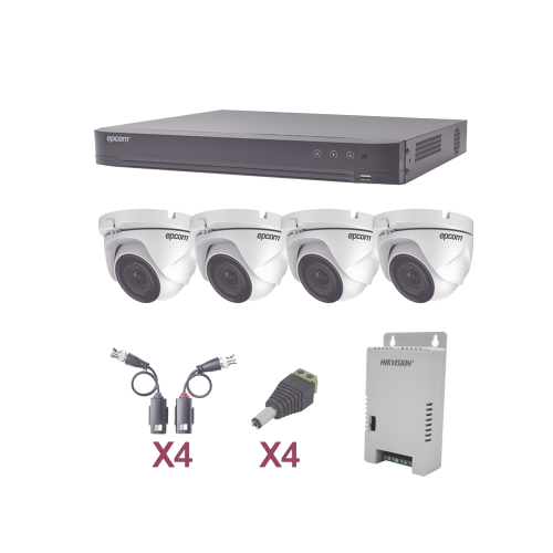 EPCOM PROFESSIONAL KEVTX8T4EW KIT TurboHD 1080p, DVR 4 Canales, 4 Cámaras Eyeball (exterior 2.8 mm), Transceptores, Conectores, Fuente de Poder Profesional