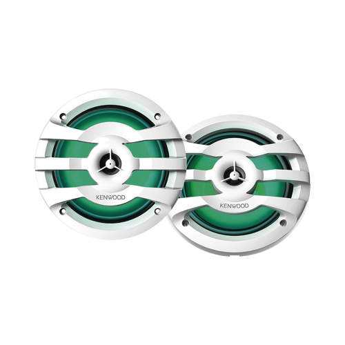 JVC KENWOOD KFC-1673MRWL Par de altavoces fabricados en grado marinos en rejilla color blanco de 6.5″ con iluminación led, potencia máxima de 260 W