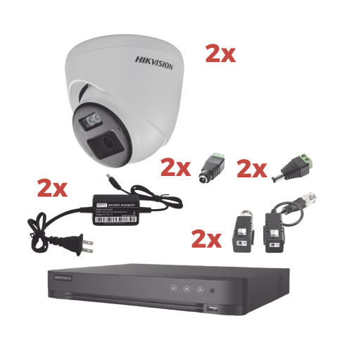 HIKVISION KH-1080P-2E-TWA Kit Audio Bidireccional TurboHD 1080p, DVR 4 Canales, 2 Cámaras Eyeball (Exterior) con Bocina y Microfóno Integrado, 2 Fuentes de Poder, Accesorios