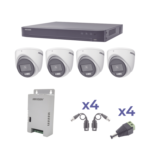 HIKVISION KH1080P4EC KIT COLORVU TURBOHD 1080p, DVR 4 Canales, 4 Cámaras eyeball (exterior) lente 2.8mm, Fuente de poder profesional, Transceptores de video y Accesorios de corriente