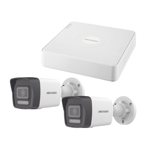 HIKVISION KIPCSTART Kit IP 1080p (2 Megapixel), NVR de 4 Canales con 4 Puertos PoE, 2 Cámaras Bala IP con Microfono Integrado, ColorVu Lite y ACUSENSE Lite