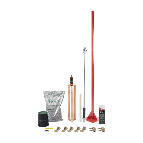 TOTAL GROUND KIT-MASTER-01-V2 Kit Pararrayo con Punta en Aluminio con Accesorios para Protección de Diámetro de 160 m.
