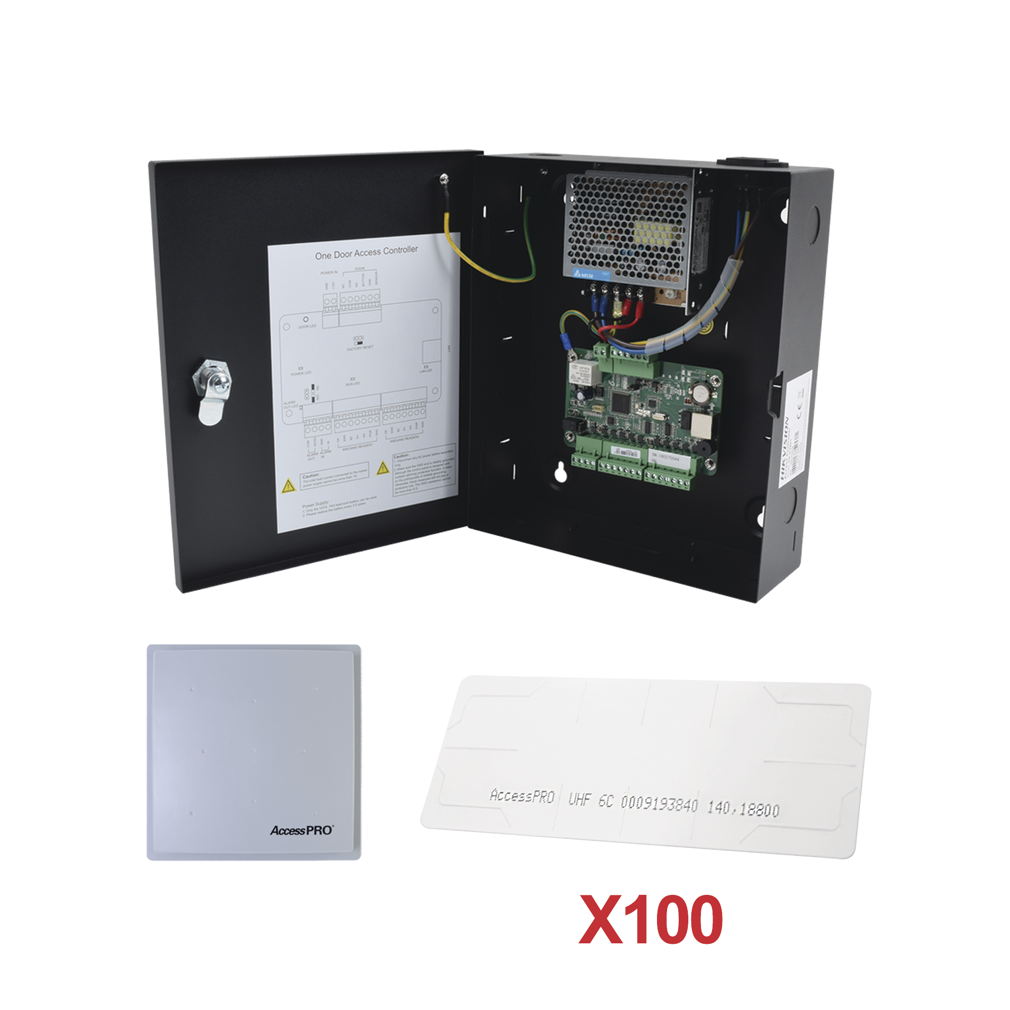 HIKVISION KIT-UHFSTICKER-01 Kit para automatizar 1 ACCESO VEHICULAR con STICKERS en Parabrisas de vehiculos, Incluye Panel, lector y 100 stickers, Software IVMS4200 incluido