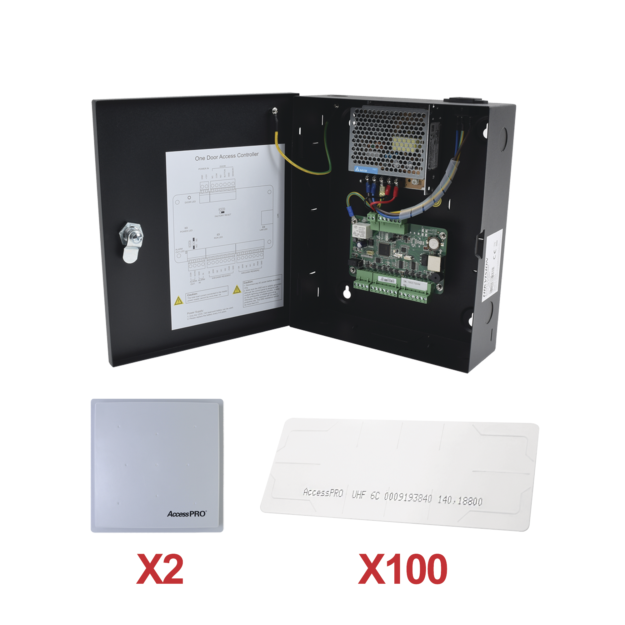 HIKVISION KIT-UHFSTICKER-02 Kit para automatizar 2 ACCESOS VEHICULARES con STICKERS en Parabrisas de vehiculos, Incluye Panel, 2 lectores y 100 stickers, Software IVMS4200 incluido