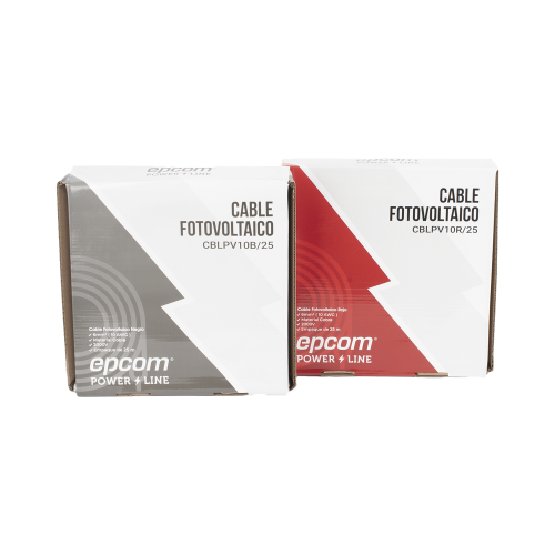 EPCOM POWERLINE KIT2CBLPV10RB/25 Kit de 2 rollos de 25 metros de cable fotovoltaico de cobre, rojo y negro, calibre 10 AWG (6mm²), Tipo PV, 1000/2000 V y 120°C.