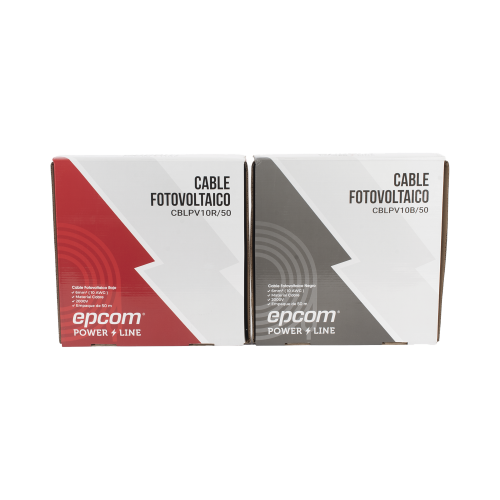 EPCOM POWERLINE KIT2CBLPV10RB/50 Kit de 2 rollos de 50 metros de cable fotovoltaico de cobre, rojo y negro, calibre 10 AWG (6mm²), Tipo PV, 1000/2000 V y 120°C.