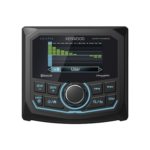 JVC KENWOOD KMR-XM500 Estéreo marino sumergible IP66, con pantalla de 2.7 pulgadas, conexión Bluetooth, iluminación multicolor variable, con entrada USB