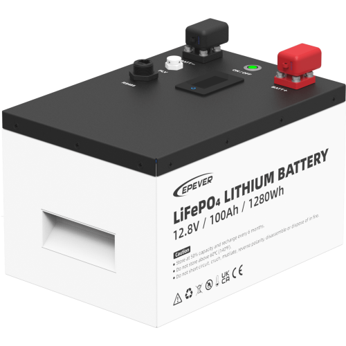 EPEVER LFP100EP128V2 Batería de Litio LiFePO4 12.8Vcc, 100Ah, 1.28KwH, Pantalla LCD para Monitoreo Local, Carcasa Metálica