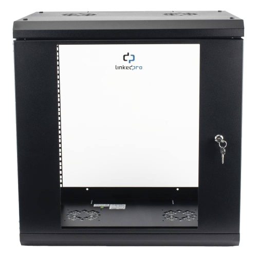 LINKEDPRO SR1912LH3G GABINETE DE PARED DE 12U CON PUERTA DE CRISTAL TEMPLADO, 455 MM DE PROFUNDIDAD, RACK DE 19», ACERO REFORZADO COLOR NEGRO.
