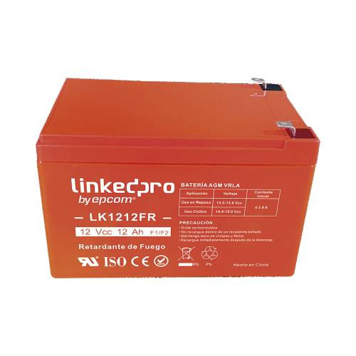 LINKEDPRO BY EPCOM LK1212FR Batería 12 V, 12 Ah, UL, Tecnología AGM, Vida útil promedio de 5 años, Retardante a la Flama, Uso en equipo electrónico, Alarmas de Intrusión, Incendio, Control de acceso, Video Vigilancia, Terminales F1