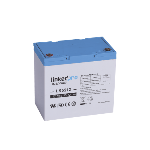 LINKEDPRO BY EPCOM LK5512 Batería 12 V, 55 Ah, UL, Tecnología AGM, Vida útil promedio de 5 años, Para uso en equipo electrónico, Alarmas de Intrusión, Incendio/ Control de acceso, Video Vigilancia, T2