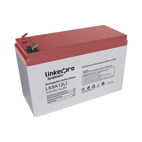 LINKEDPRO BY EPCOM LK9A12LI Batería de Litio 12.8 Vcc, 9 Ah, Tecnología LiFePO4 /2000 Ciclos de Vida/ Para uso en equipo electrónico, UPS (litio), Incendio/ Control de acceso, Video Vigilancia, Terminales F1 ( Incluye adaptador para terminal F2 )