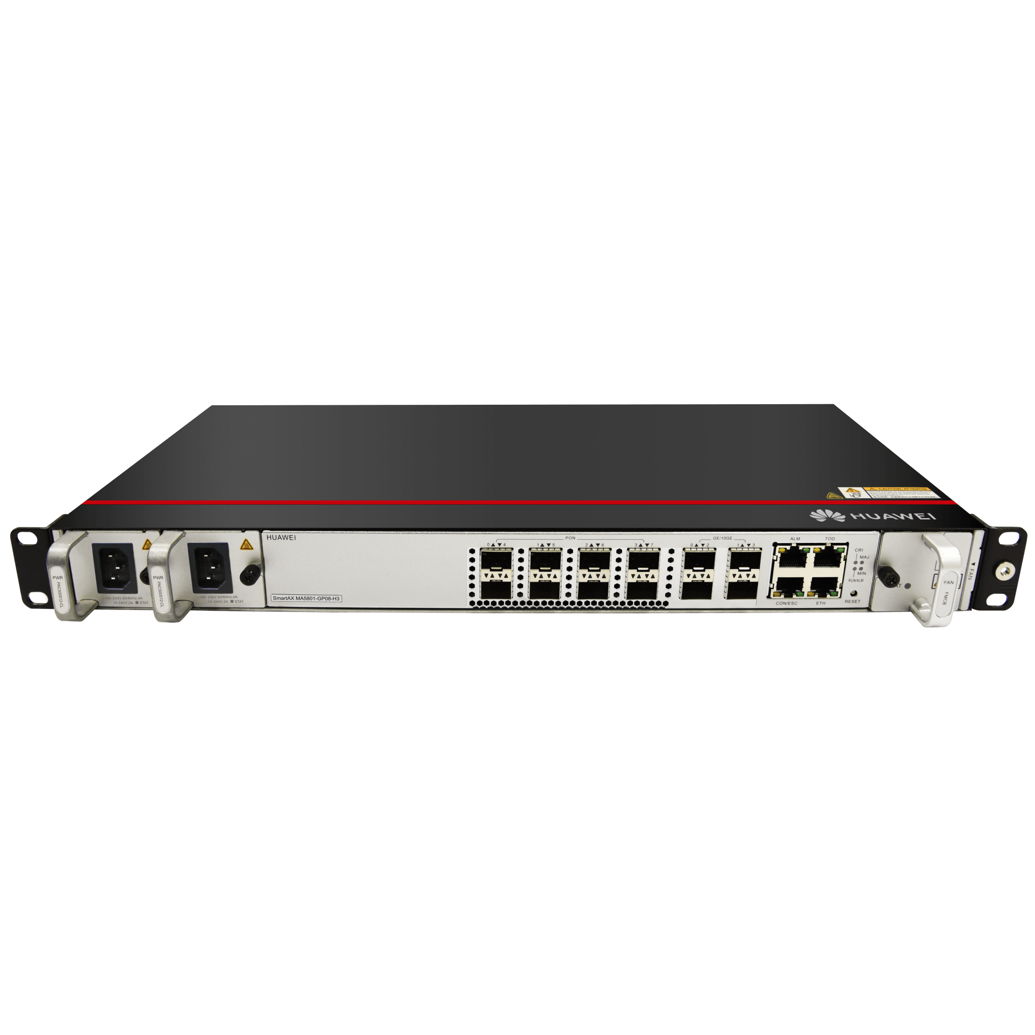 HUAWEI MA5801-GP08-H3 OLT GPON OptiXAccess 8 Puertos con Módulos C+, 4 Puertos Uplink (10GE/GE), Hasta 1024 ONTs, 2 Fuentes de Alimentación AC, 1 UR