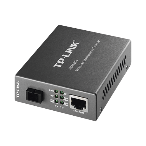 TP-LINK MC112CS Convertidor Fibra Óptica WDM Monomodo, 1 puerto RJ45 10/100 Mbps, 1 puerto SC/UPC 100 Mbps, Hasta 20 Km, Para su Funcionamiento Requiere el Modelo MC111CS, Plug and Play