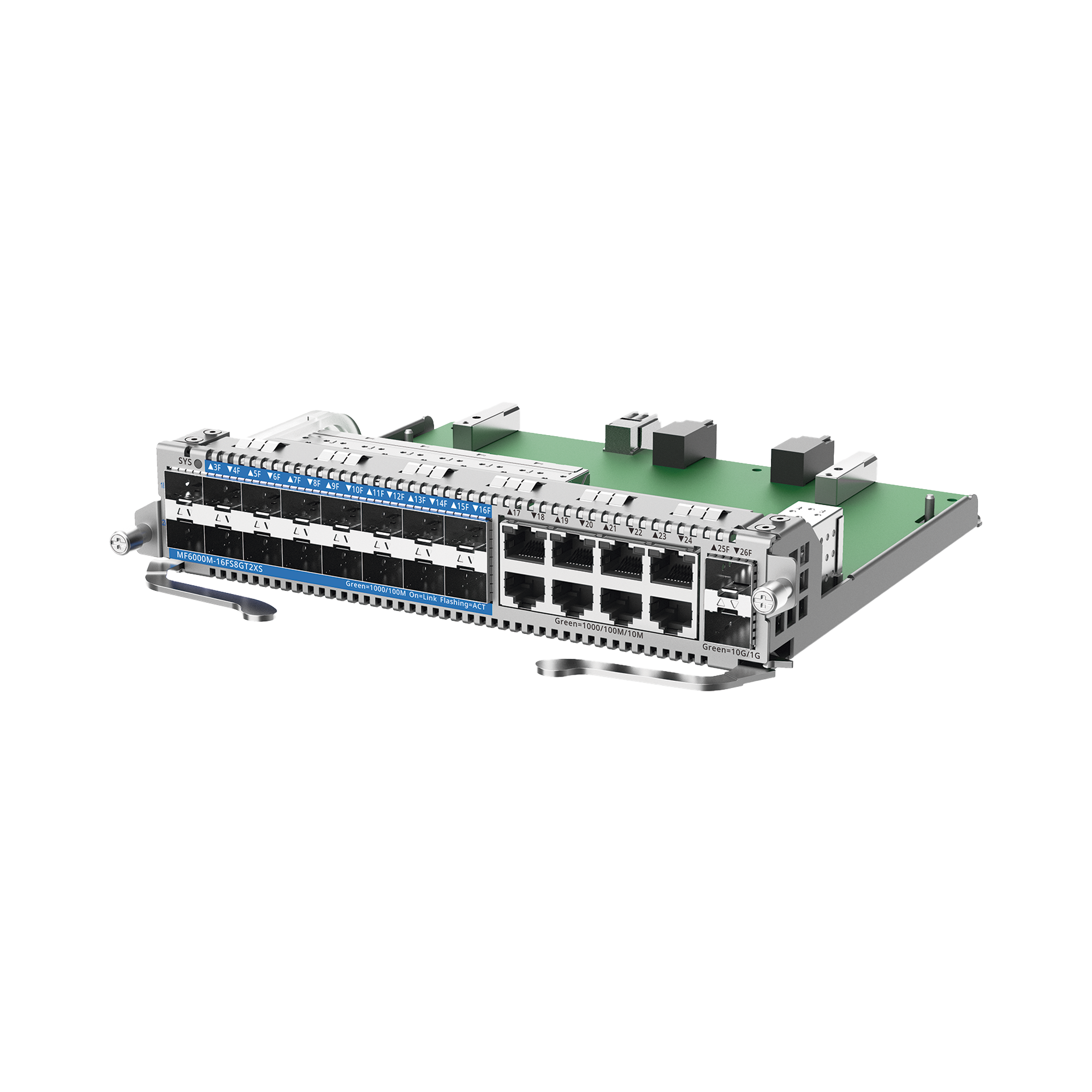 RUIJIE MF6000M-16FS8GT2XS e-Lighten Tarjeta Modular para OLT modelo RG-NBF6002M, 16 puertos PON/SFP 1G, 8 puertos Ethernet de 1G y 2 puertos SFP+ 10G